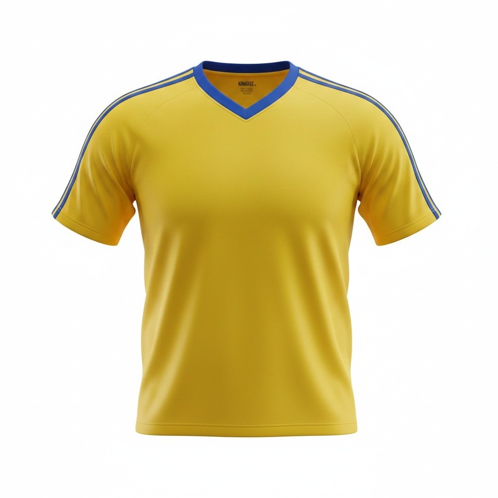 KingSize Mens XL Yellow Blue V-Neck Athletic Shirt Soccer Style Striped